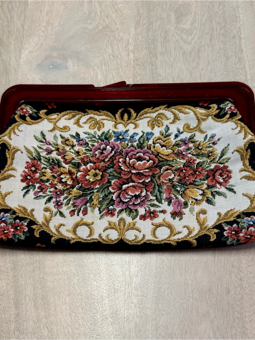 Vintage Floral Needlepoint Look Clutch Bag in Moody Floral Multicolor